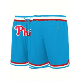 Men'S Moon Blue Baseball Shorts, Classic Letter Embroidery Design, Breathable Button Style Short Sleeved Shirt, Suitable for Training And Competition