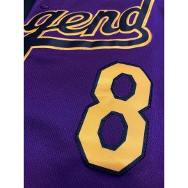 Men's Black & Purple #24 Baseball Jersey - Classic Letter Embroidery, Breathable Button-Up V-Neck, Loose Fit for Training, Competition & Casual Wear - All-Season Sportswear for Men & Teens