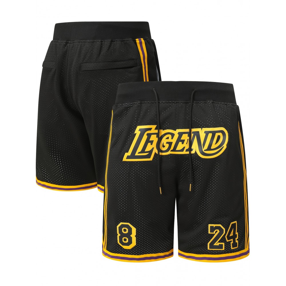 Men's Black #8-24 Basketball Shorts with LEGEND Embroidery & Number 24 - Breathable Mesh Athletic Shorts, Loose Fit for Training, Games, Casual Wear - All-Season Comfort, Machine Washable, Team Apparel | Sporty Look | Adjustable Drawstring