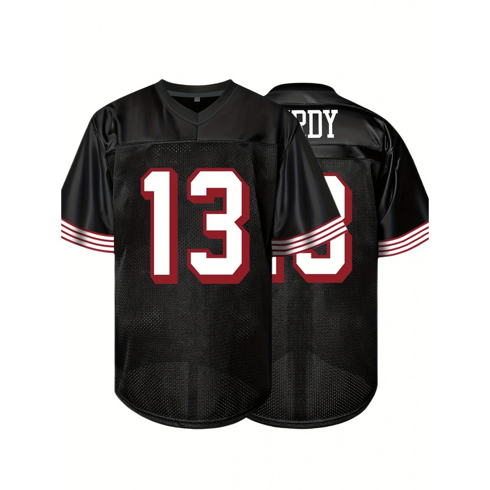 Men's Black # 13 American Football Jacket With Loose Embroidered Sports, Fashionable, Casual, Street Breathable Rugby Top Men's Black # 13 American Football Jacket With Loose Embroidered Sports, Fashionable, Casual, Street Breathable Rugby Top