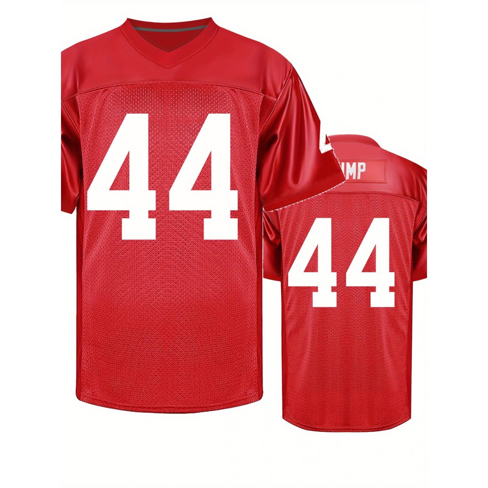 Men'S Red # 44 Breathable Rugby Shirt, Sports V-neck Short Sleeve Training Match Uniform, Embroidered American Football Shirt Men'S Red # 44 Breathable Rugby Shirt, Sports V-neck Short Sleeve Training Match Uniform, Embroidered American Football Shirt