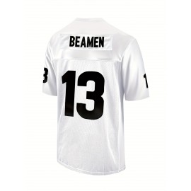 Men's White #13 Breathable American Football Jersey - V-Neck Short Sleeve Embroidered Team Uniform with Shark Graphic & Bold Numerals, Loose Fit for Training, Competition & Casual Wear (Machine Washable, All-Season), Embroidered Detailing