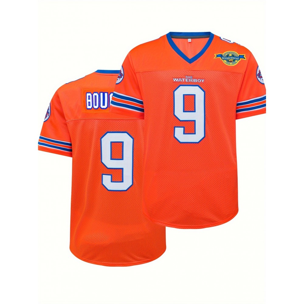 Men's Orange # 9 Breathable Rugby Shirt, Sports V-neck Short Sleeve Training Match Uniform, Embroidered American Football Shirt Men's Orange # 9 Breathable Rugby Shirt, Sports V-neck Short Sleeve Training Match Uniform, Embroidered American Football Shirt