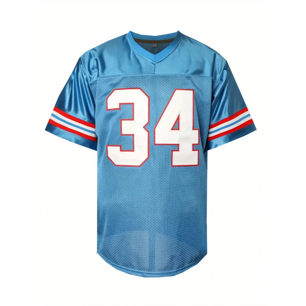 Men's Moon Blue #34 Embroidered American Football Jersey - Loose Fit Breathable V-Neck Rugby Top for Casual Streetwear, Sports & Outdoor Activities | All-Season Comfort, Machine Washable, Athletic Leisure Wear Men's Moon Blue #34 Embroidered American Football Jersey - Loose Fit Breathable V-Neck Rugby Top for Casual Streetwear, Sports & Outdoor Activities | All-Season Comfort, Machine Washable, Athletic Leisure Wear