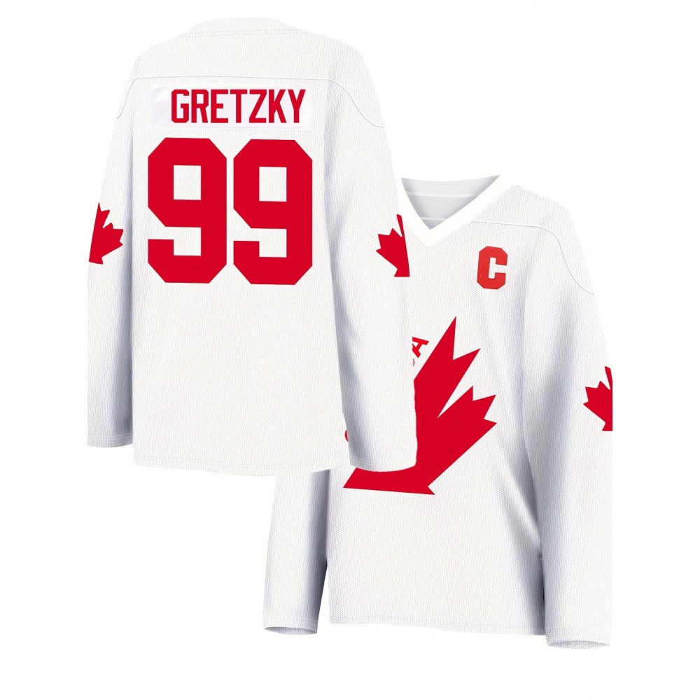 Polyester V-Neck #99 Embroidered Hockey Jersey - Casual & Outdoor Loose-Fit Knit Top - for Adults and Teens, Four Seasons Wear Polyester V-Neck #99 Embroidered Hockey Jersey - Casual & Outdoor Loose-Fit Knit Top - for Adults and Teens, Four Seasons Wear
