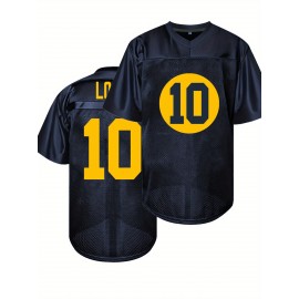 Men'S Deep Blue # 10 American Football Jacket with Loose Embroidered Sports, Fashionable, Casual, Street Breathable Rugby Top