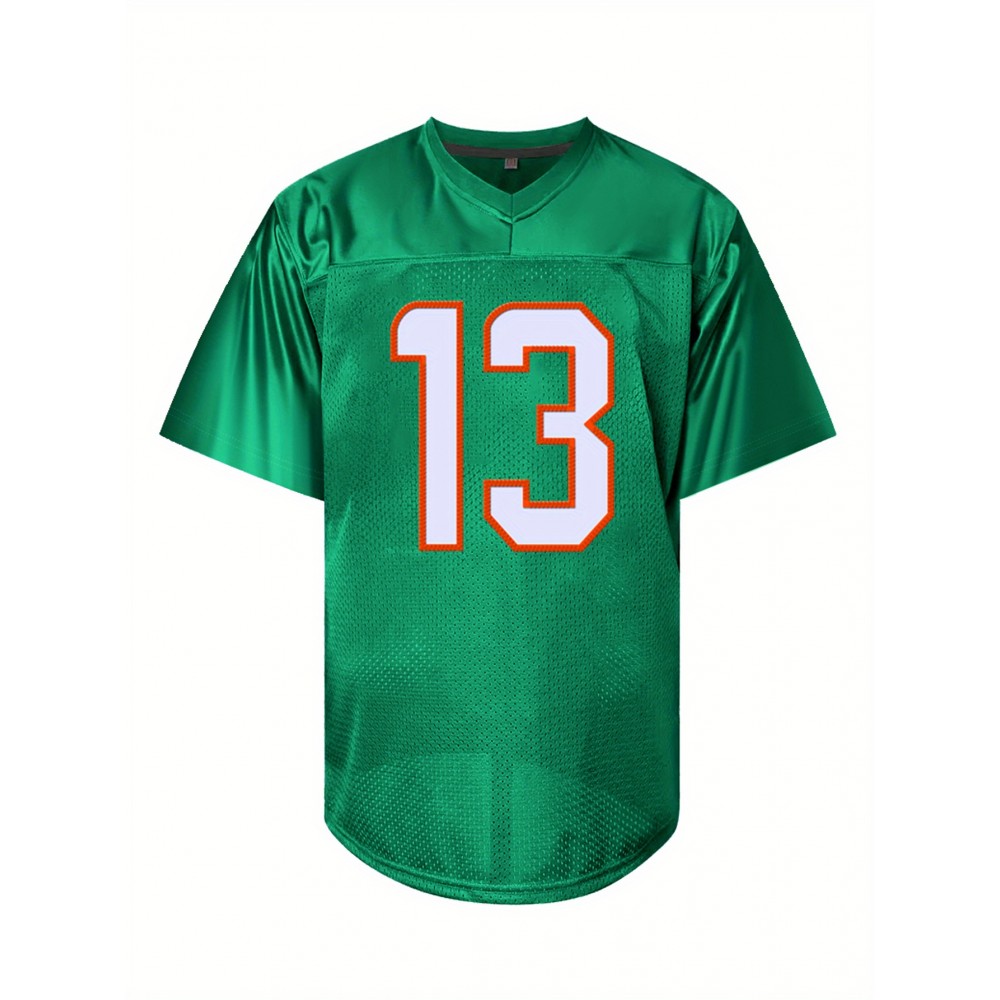 Men's Green #13 Embroidered American Football Jersey - Loose Fit Breathable V-Neck Rugby Top for Sports, Casual & Streetwear | All-Season Outdoor & Gym Shirt with Lettering Design, Durable Sportswear Men's Green #13 Embroidered American Football Jersey - Loose Fit Breathable V-Neck Rugby Top for Sports, Casual & Streetwear | All-Season Outdoor & Gym Shirt with Lettering Design, Durable Sportswear