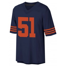 Men'S Dark Blue #51Breathable Rugby Jersey, Sports V-Neck Short Sleeved Uniform for Training And Matches, Embroidered American Football Shirt