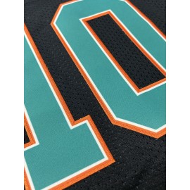 Men's Black #10 Embroidered Rugby Shirt - Breathable Loose Fit V-Neck Jersey Top with Teal & Orange Accents for Casual, Sports & Outdoor Activities - All-Season Machine Washable, Casual Streetwear, Sporty Aesthetic, Comfortable Fit