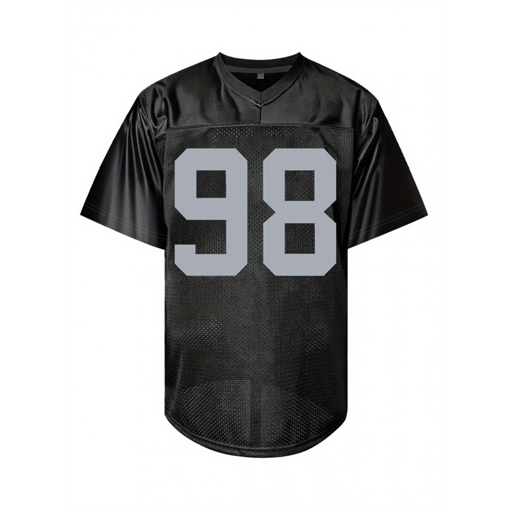 Men'S Black # 98 American Football Shirt Loose Embroidered Sports, Fashionable, Casual, Street Breathable Rugby Top Men'S Black # 98 American Football Shirt Loose Embroidered Sports, Fashionable, Casual, Street Breathable Rugby Top