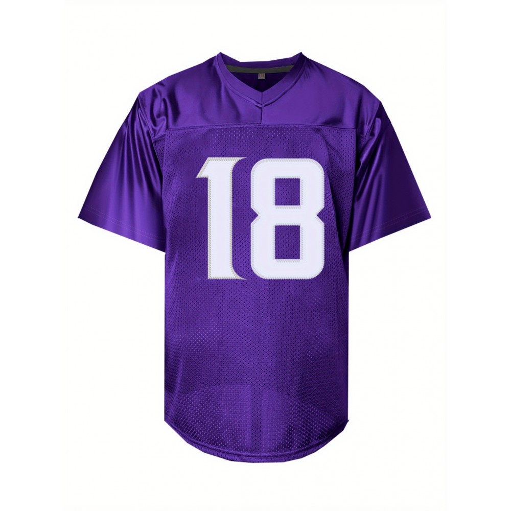 Men's Purple #18 Embroidered American Football Jersey - Breathable Loose Fit V-Neck Rugby Top for Sports, Casual Streetwear & Outdoor Activities | All-Season Machine Washable Shirt, Customizable Football Jersey, Quality Embroidered Detailing Men's Purple #18 Embroidered American Football Jersey - Breathable Loose Fit V-Neck Rugby Top for Sports, Casual Streetwear & Outdoor Activities | All-Season Machine Washable Shirt, Customizable Football Jersey, Quality Embroidered Detailing