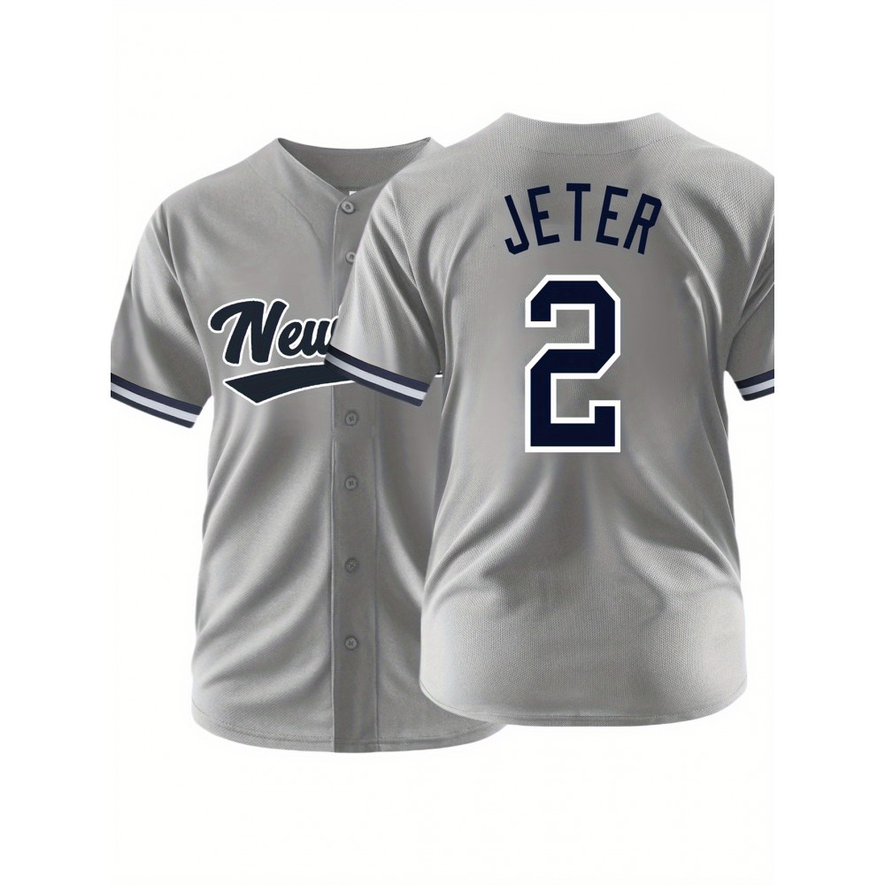 Men's Gray #2 Baseball Shirt - Breathable Button-Up V-Neck with Classic Letter Embroidery, Loose Fit for Training, Games & Casual Wear | All-Season Sportswear for Men & Teens Men's Gray #2 Baseball Shirt - Breathable Button-Up V-Neck with Classic Letter Embroidery, Loose Fit for Training, Games & Casual Wear | All-Season Sportswear for Men & Teens