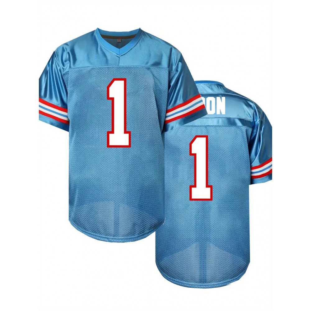 Men'S Moon Blue # 1 American Football Shirt Loose Embroidered Sports, Fashionable, Casual, Street Breathable Rugby Top Men'S Moon Blue # 1 American Football Shirt Loose Embroidered Sports, Fashionable, Casual, Street Breathable Rugby Top
