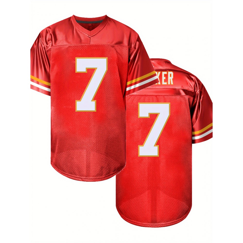 Men's Red #7 Embroidered American Football Jersey - Loose Fit Breathable V-Neck Rugby Shirt for Sports, Casual & Streetwear | All-Season Machine Washable Top, Athletic Apparel, Durable Sportswear Men's Red #7 Embroidered American Football Jersey - Loose Fit Breathable V-Neck Rugby Shirt for Sports, Casual & Streetwear | All-Season Machine Washable Top, Athletic Apparel, Durable Sportswear