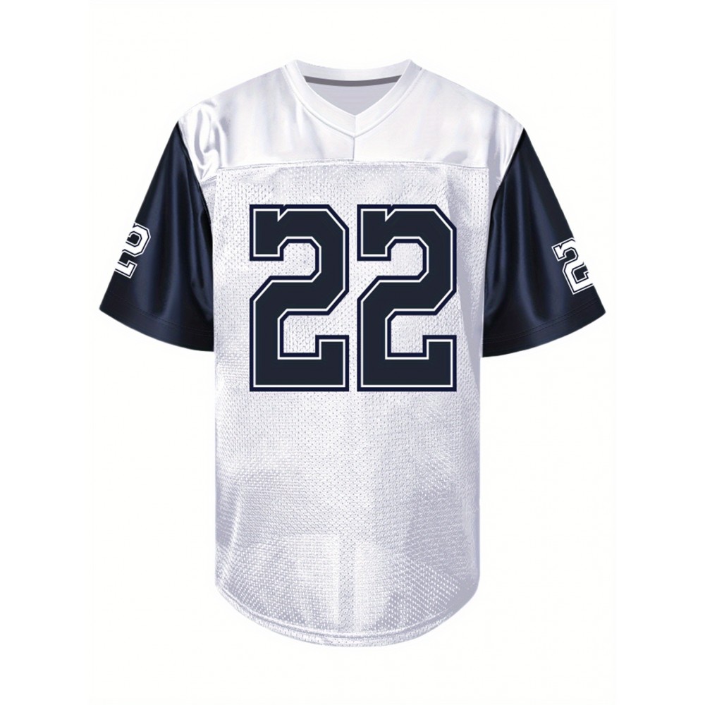Men's White #22 American Football Jersey - Breathable Loose Fit V-Neck with Embroidered Lettering, All-Season Casual & Sports Wear, Machine Washable, Game Day Outfit, Sporty Style, Comfortable Material, Team Apparel, Team Players Men's White #22 American Football Jersey - Breathable Loose Fit V-Neck with Embroidered Lettering, All-Season Casual & Sports Wear, Machine Washable, Game Day Outfit, Sporty Style, Comfortable Material, Team Apparel, Team Players