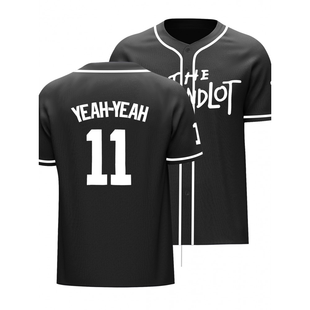 Men's Black #11 Baseball Shirt - Loose Fit V-Neck Embroidered Men's Black #11 Baseball Shirt - Loose Fit V-Neck Embroidered