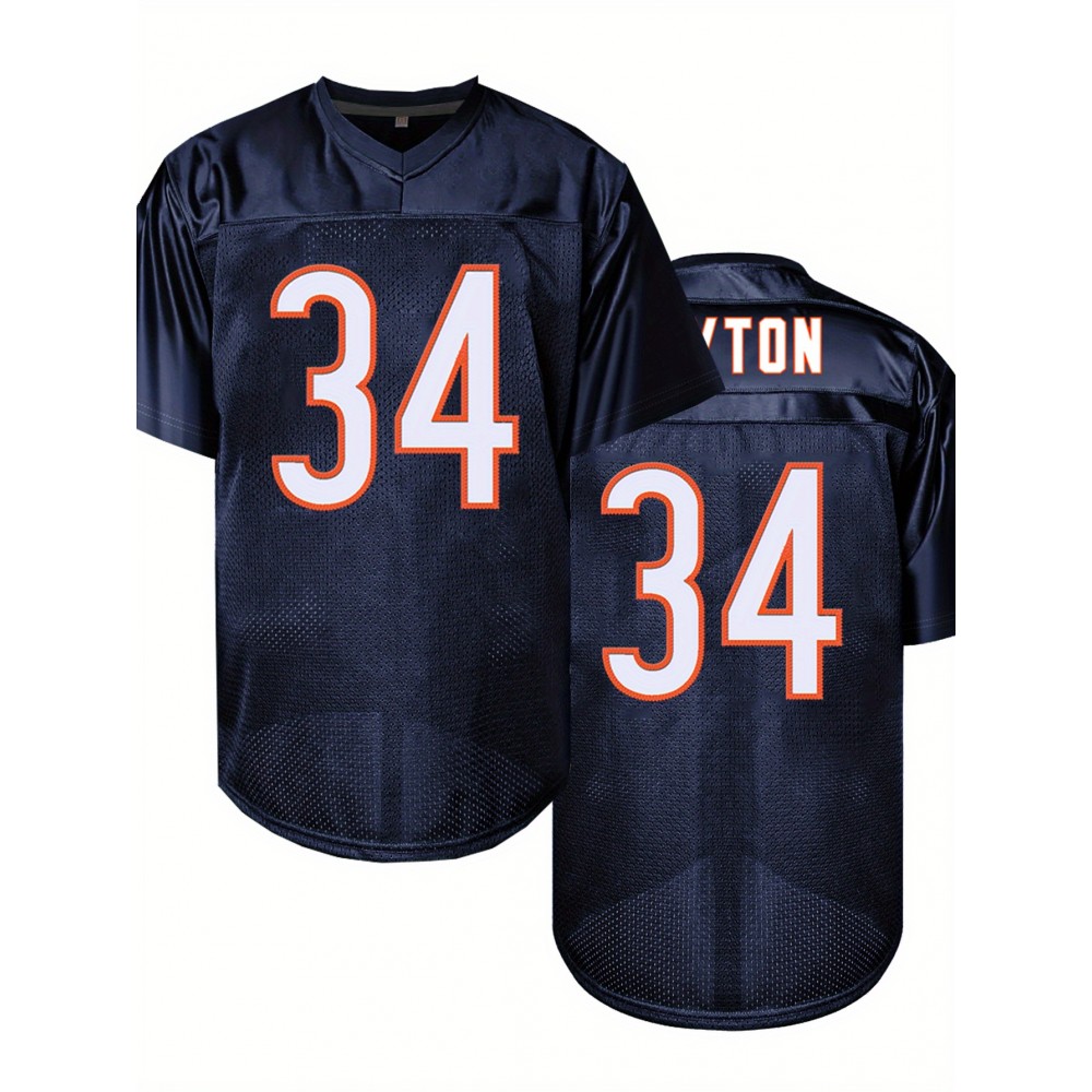 Men'S Deep Blue # 34 Breathable Rugby Shirt, Sports V-neck Short Sleeve Training Match Uniform, Embroidered American Football Shirt Men'S Deep Blue # 34 Breathable Rugby Shirt, Sports V-neck Short Sleeve Training Match Uniform, Embroidered American Football Shirt