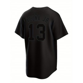 Men'S Black #13 Baseball Shirt, Loose Embroidered Sports, Fashionable And Casual, Street Breathable