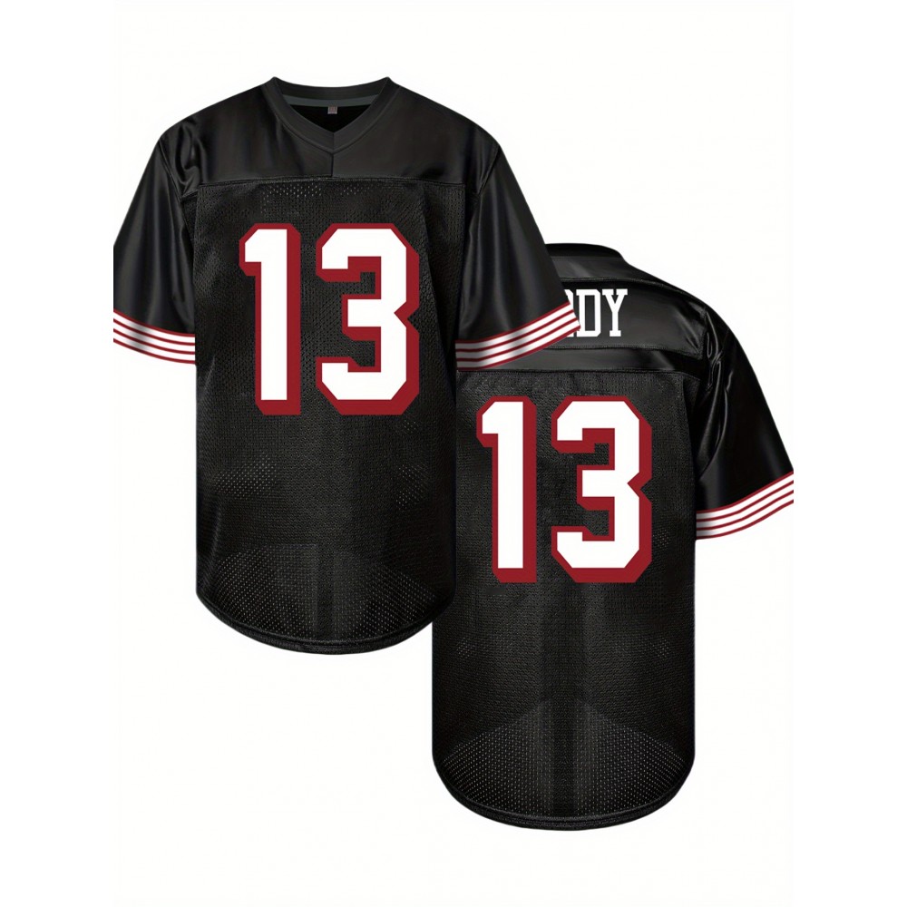 Men'S Black #13 American Football Jersey, Loose Fit, Embroidered, Breathable, for Sports, Fashion, Casual, Street, Adult, Male, Universal, Team Sport Men'S Black #13 American Football Jersey, Loose Fit, Embroidered, Breathable, for Sports, Fashion, Casual, Street, Adult, Male, Universal, Team Sport