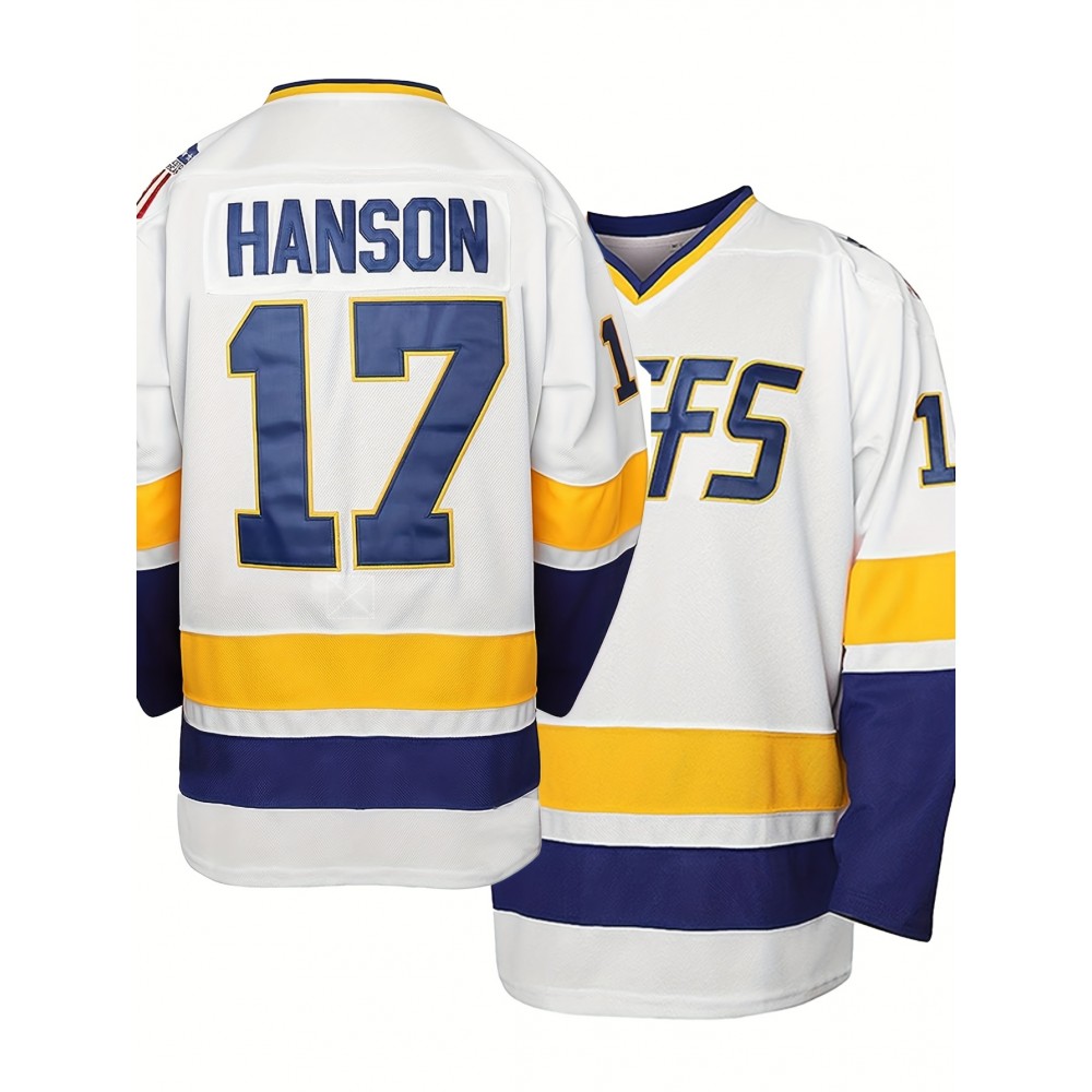 Men'S White #17 Ice Hockey Jersey With Loose Embroidery And Long Sleeves, Sporty, Fashionable, Casual, Breathable On The Street Men'S White #17 Ice Hockey Jersey With Loose Embroidery And Long Sleeves, Sporty, Fashionable, Casual, Breathable On The Street