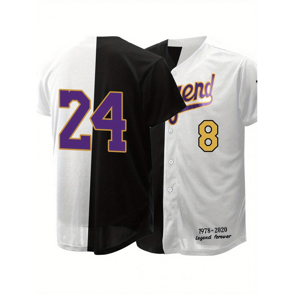 Men's #8-24 Los Angeles Legend Baseball Jersey - Black & White Patchwork, Embroidered Men's #8-24 Los Angeles Legend Baseball Jersey - Black & White Patchwork, Embroidered