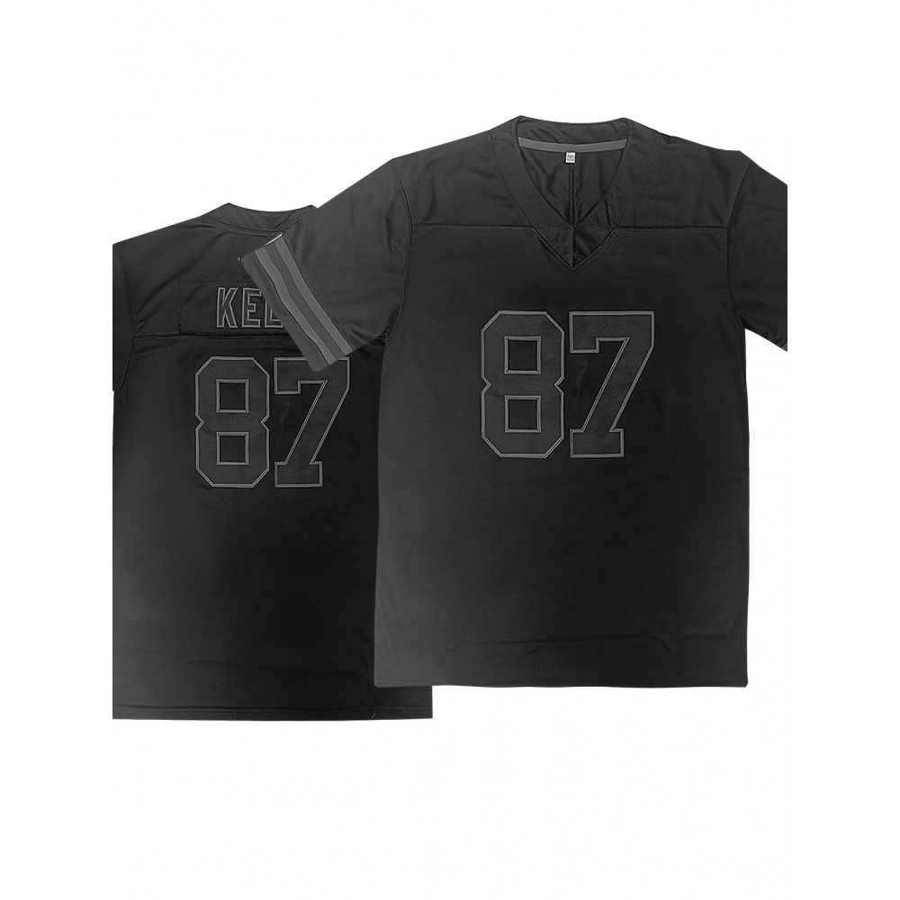 Men'S Black # 87 American Football Jacket With Loose Embroidered Sports, Fashionable, Casual, Street Breathable Rugby Top Men'S Black # 87 American Football Jacket With Loose Embroidered Sports, Fashionable, Casual, Street Breathable Rugby Top