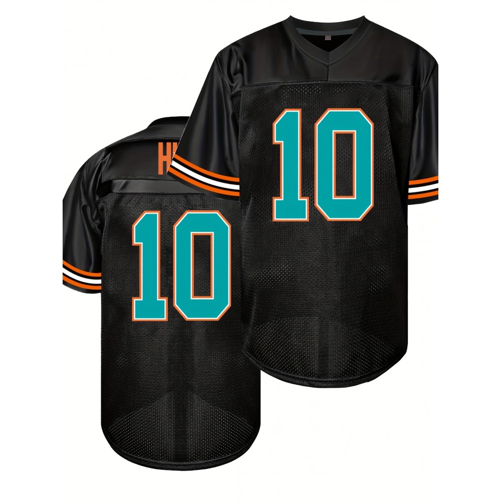 Men's #10 Black American Football Jersey with Teal Accents - Breathable,, Casual V-Neck Sports Uniform for Everyday and Game Day Wear, SHLUCKI Men's #10 Black American Football Jersey with Teal Accents - Breathable,, Casual V-Neck Sports Uniform for Everyday and Game Day Wear, SHLUCKI