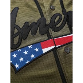 Men's #1 Army Green Baseball Jersey, Breathable Polyester, V-Neck with Button-Up Closure - Sporty & Casual Style for Everyday, Parties, Training & Streetwear