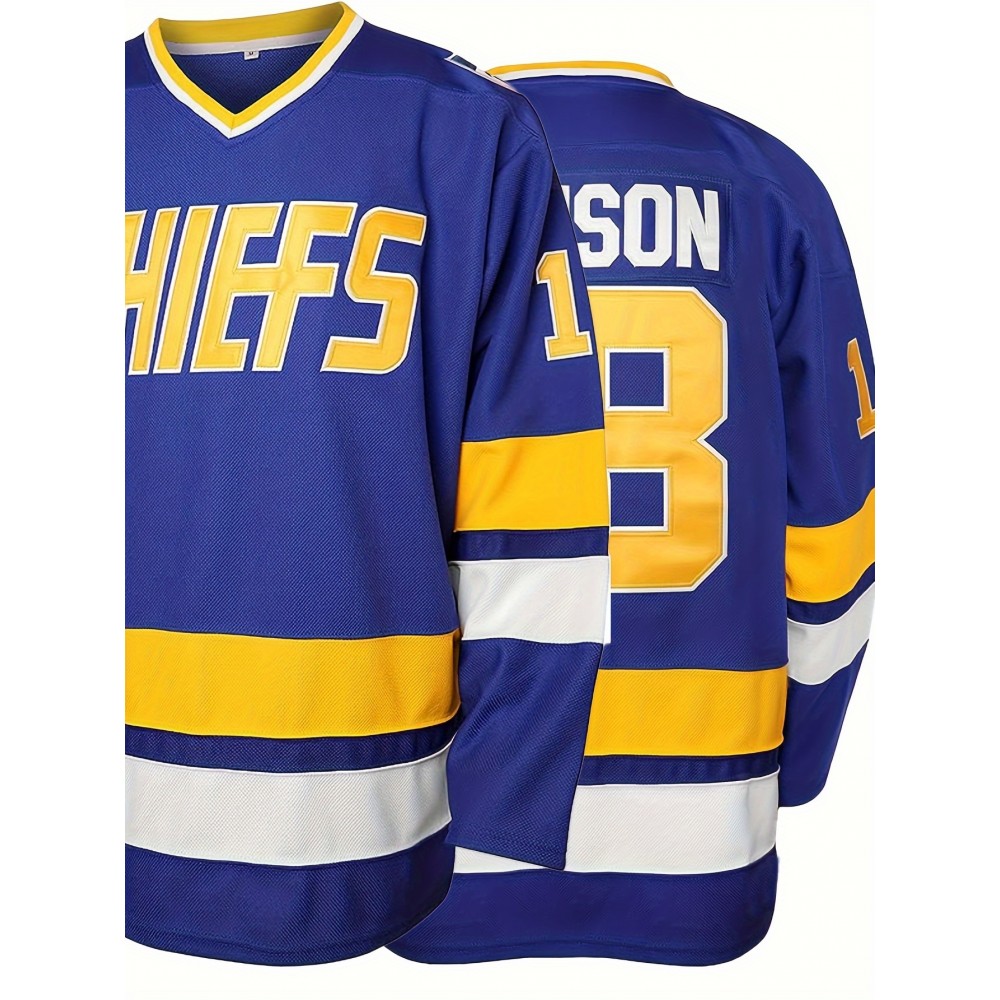 Men's Blue # 18 Ice Hockey Shirt, Loose Embroidered Long Sleeve, Sporty, Fashionable And Casual, Street Breathable Men's Blue # 18 Ice Hockey Shirt, Loose Embroidered Long Sleeve, Sporty, Fashionable And Casual, Street Breathable