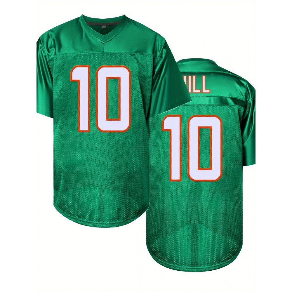 Men's Green # 10 Breathable Rugby Shirt, Sports V-neck Short Sleeve Training Match Uniform, Embroidered American Football Shirt Men's Green # 10 Breathable Rugby Shirt, Sports V-neck Short Sleeve Training Match Uniform, Embroidered American Football Shirt