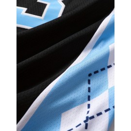 Men'S Blue Black Spliced Diamond Grid Basketball Top # 23 Classic Retro Embroidered Letter Sleeveless Sweat wicking Breathable Tank Top Basketball Suit