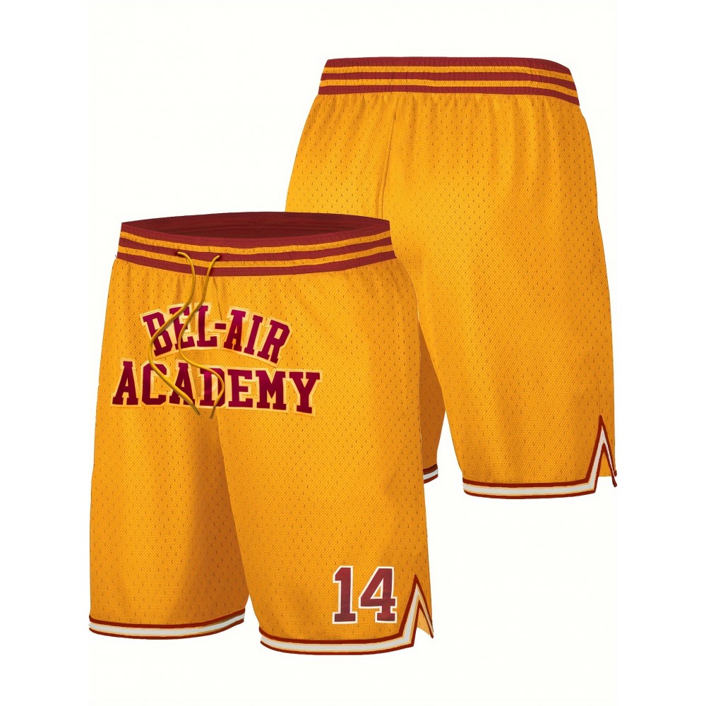 Men's Yellow #14 Baseball Shorts with BEL-AIR ACADEMY Embroidery - Breathable Athletic Shorts, Loose Fit for Training, Competition & Casual Wear - Machine Washable Sportswear for Men & Teens, Adjustable Elastic Waistband Men's Yellow #14 Baseball Shorts with BEL-AIR ACADEMY Embroidery - Breathable Athletic Shorts, Loose Fit for Training, Competition & Casual Wear - Machine Washable Sportswear for Men & Teens, Adjustable Elastic Waistband