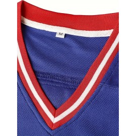 [Polyester V-Neck Sports Sweatshirt] Men'S #21 USA Hockey Jersey, SheLucki, Polyester V-Neck Sports Sweatshirt, Embroidered Long Sleeve, Casual & Outdoor Top, Slight Stretch Knit Fabric, for Adults & Teens, Four Seasons Wear