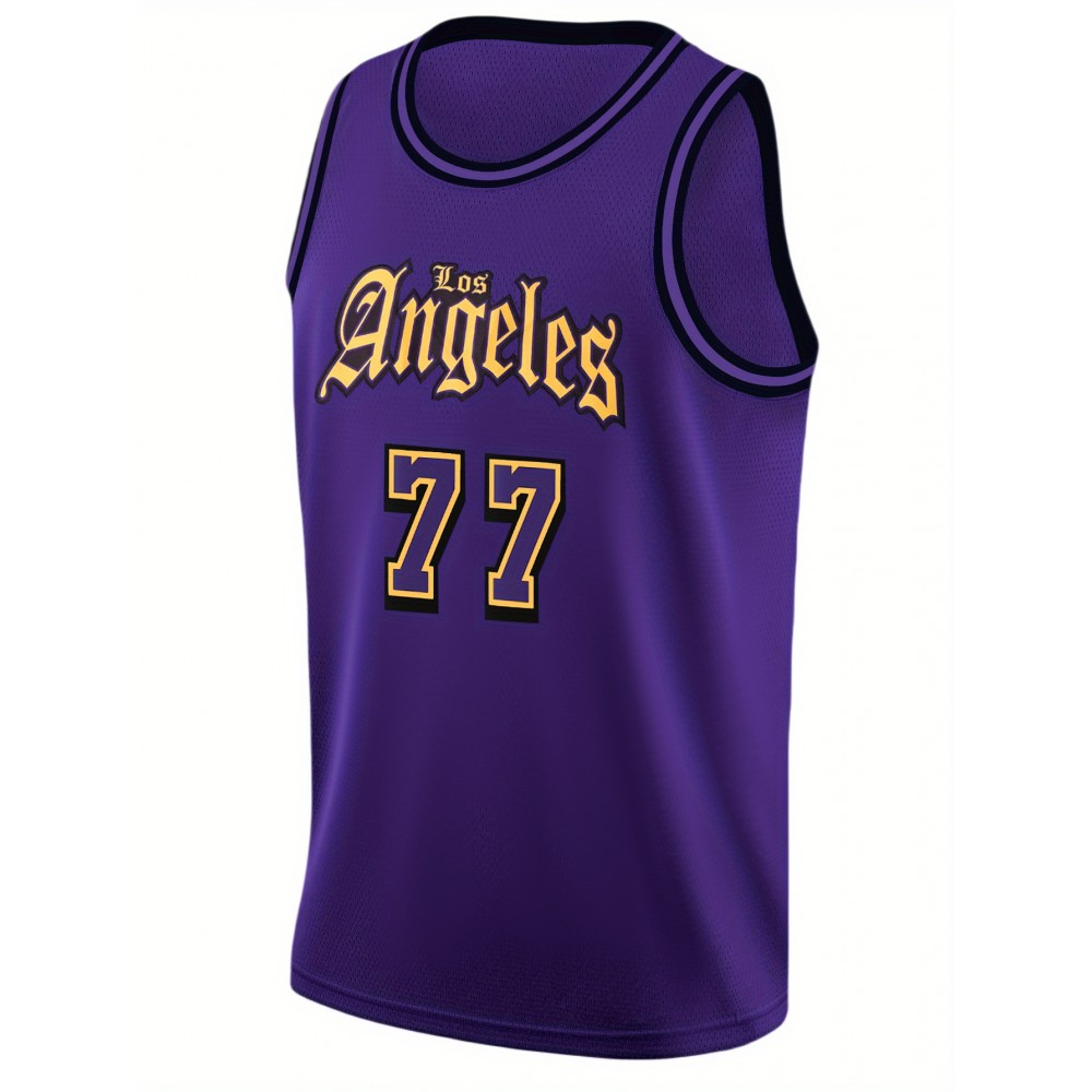 Men's purple # 77 basketball jersey, casual, loose and breathable, classic retro embroidered letter vest round neck basketball suit Men's purple # 77 basketball jersey, casual, loose and breathable, classic retro embroidered letter vest round neck basketball suit