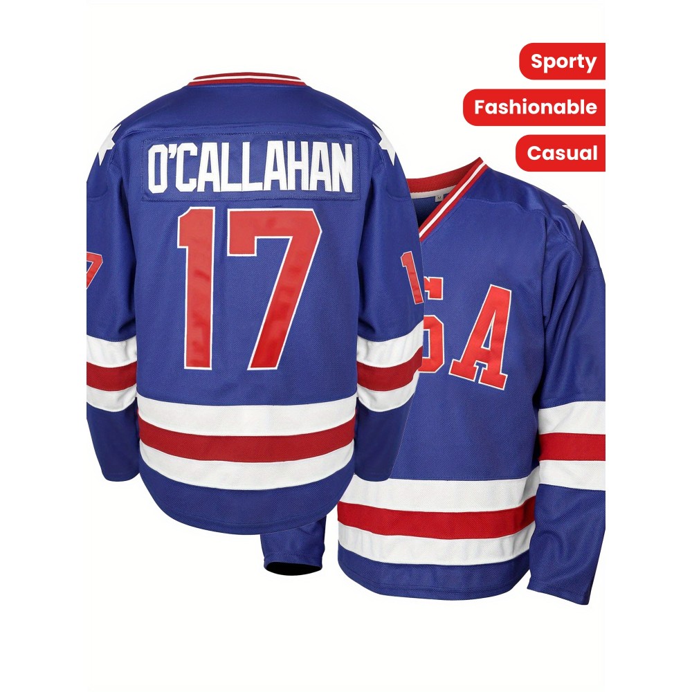 Men'S Blue # 17 Ice Hockey Sweatshirt, Loose Embroidered Long Sleeve, Sporty, Fashionable and Casual, Street Breathable Men'S Blue # 17 Ice Hockey Sweatshirt, Loose Embroidered Long Sleeve, Sporty, Fashionable and Casual, Street Breathable