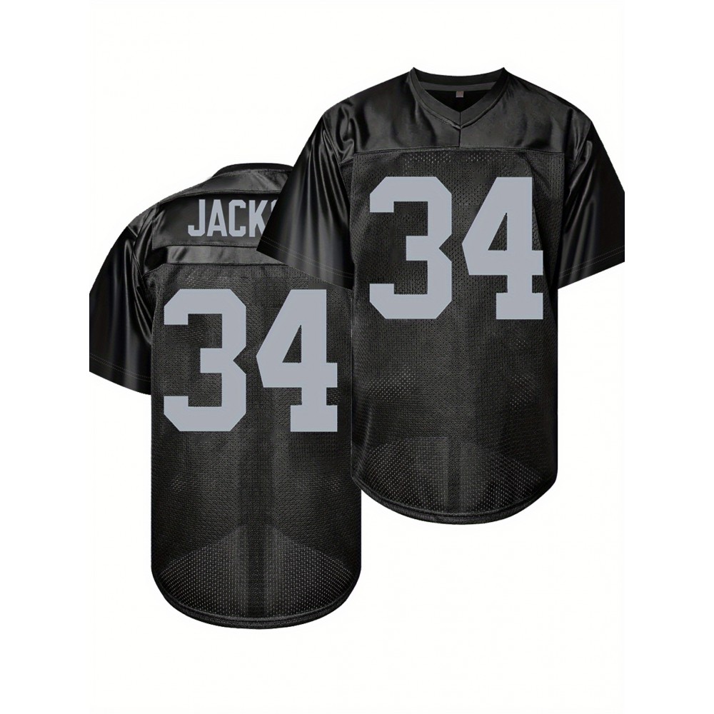 Men's Black #34 Breathable American Football Jersey - Embroidered V-Neck Loose Fit Rugby Shirt for Training, Matches & Casual Wear | All-Season Machine Washable Sportswear, Embroidered Detailing Men's Black #34 Breathable American Football Jersey - Embroidered V-Neck Loose Fit Rugby Shirt for Training, Matches & Casual Wear | All-Season Machine Washable Sportswear, Embroidered Detailing