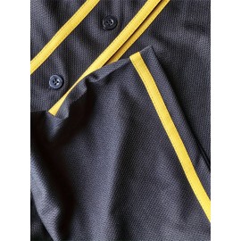 Men's Black # 12 Baseball Shirt, Classic Letter Embroidery Design, Button Style Short Sleeved Breathable Shirt, Suitable For Training And Competition Use