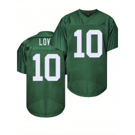 Men's Green# 10 Breathable Rugby Shirt, Sports V-neck Short Sleeve Training Match Uniform, Embroidered American Football Shirt