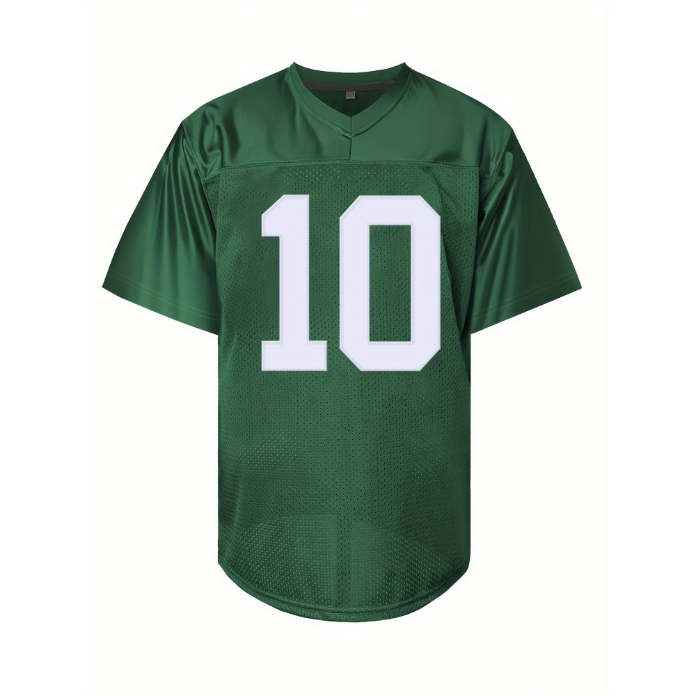 Men's Green# 10 Breathable Rugby Shirt, Sports V-neck Short Sleeve Training Match Uniform, Embroidered American Football Shirt Men's Green# 10 Breathable Rugby Shirt, Sports V-neck Short Sleeve Training Match Uniform, Embroidered American Football Shirt