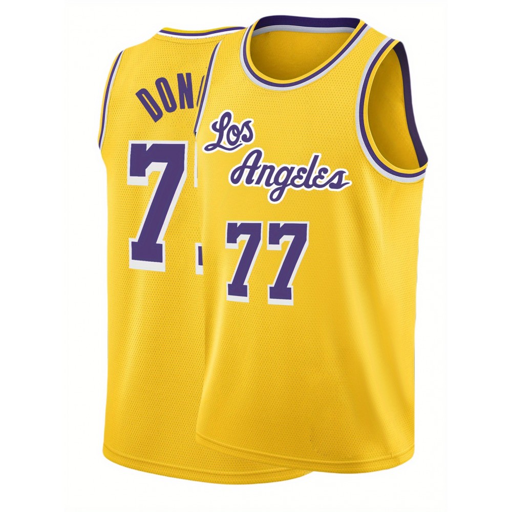 Men's Yellow #77 Basketball Jersey - Retro Embroidered Letter Design, Loose Fit Breathable Fabric, All-Season Casual & Sports Wear, Machine Washable Round Neck Vest for Men & Youths, Basketball Gear, Team Apparel, Durable Sports Apparel Men's Yellow #77 Basketball Jersey - Retro Embroidered Letter Design, Loose Fit Breathable Fabric, All-Season Casual & Sports Wear, Machine Washable Round Neck Vest for Men & Youths, Basketball Gear, Team Apparel, Durable Sports Apparel