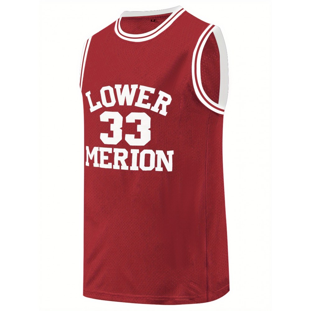 Men'S #33 Red Basketball Jersey, Classic Retro Embroidered Letters, Sleeveless Moisture-Wicking Breathable Vest, Round Neck, Casual Athletic Wear for Training, Running, Outdoor Activities & Team Sport Men'S #33 Red Basketball Jersey, Classic Retro Embroidered Letters, Sleeveless Moisture-Wicking Breathable Vest, Round Neck, Casual Athletic Wear for Training, Running, Outdoor Activities & Team Sport