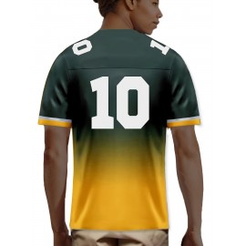 Women's Green Bay #10 Polyester Football Jersey T Shirts, Women Green And Yellow Gradient V-Neck Sports Shirt With Slight Stretch, Breathable Casual Knit Fabric For All Seasons, Loose Fit Adult & Teen, Fans Gift Women Youth