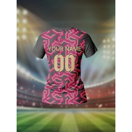 Custom Women's V-Neck Football Jersey - Personalized Name & Number, Pink & Black Abstract Print, Breathable Polyester, Quick-Dry for Sports, Fitness & Casual Wear, Fitness Apparel | Personalized Sports Top | Smooth Fabric Shirt
