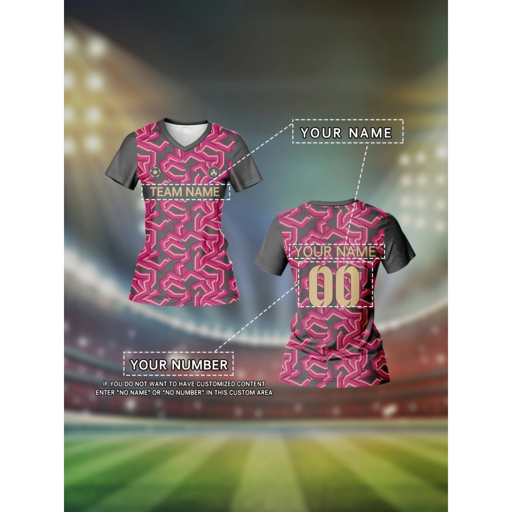Custom Women's V-Neck Football Jersey - Personalized Name & Number, Pink & Black Abstract Print, Breathable Polyester, Quick-Dry for Sports, Fitness & Casual Wear, Fitness Apparel | Personalized Sports Top | Smooth Fabric Shirt Custom Women's V-Neck Football Jersey - Personalized Name & Number, Pink & Black Abstract Print, Breathable Polyester, Quick-Dry for Sports, Fitness & Casual Wear, Fitness Apparel | Personalized Sports Top | Smooth Fabric Shirt