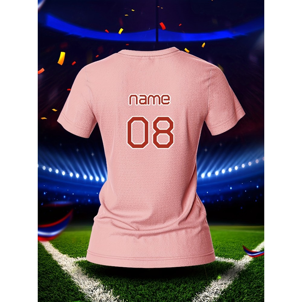 Customized Women's V-Neck Football Shirt - Personal Name & Number, Pink, Breathable Polyester, Quick-Dry Sports Top for Team Training & Casual Wear Customized Women's V-Neck Football Shirt - Personal Name & Number, Pink, Breathable Polyester, Quick-Dry Sports Top for Team Training & Casual Wear