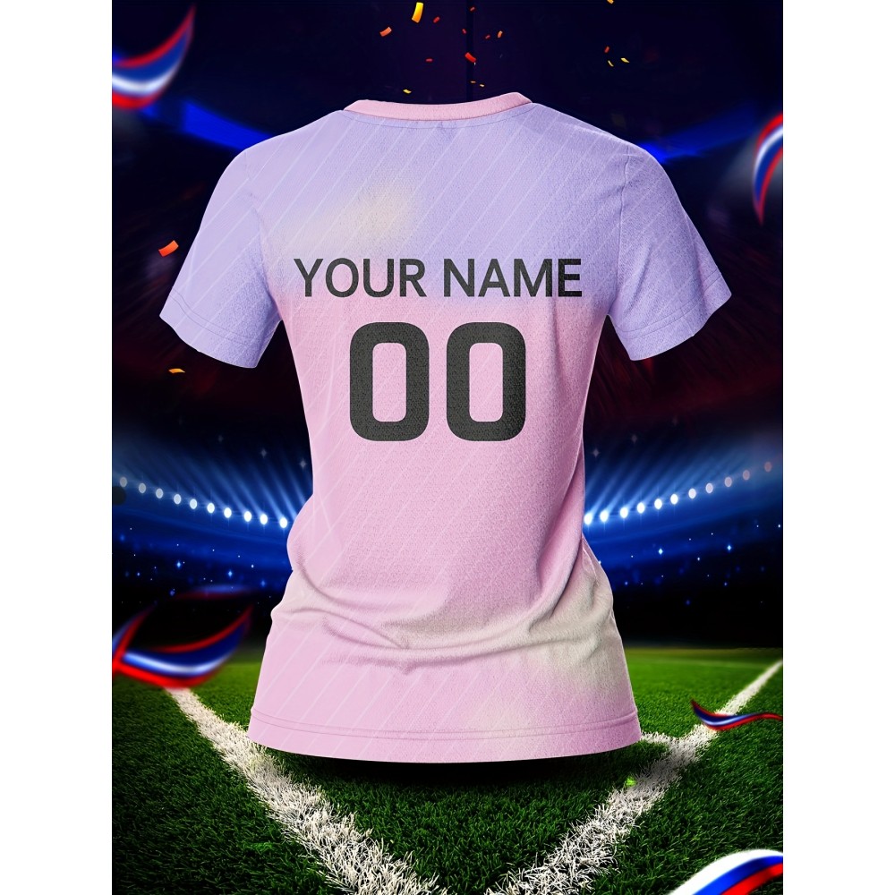 Customizable Women's V-Neck Soccer Jersey - Personalized Name & Number, Pink & Purple Design, Breathable Polyester for Sports, Fitness, and Team Training Customizable Women's V-Neck Soccer Jersey - Personalized Name & Number, Pink & Purple Design, Breathable Polyester for Sports, Fitness, and Team Training