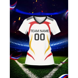 Women's V-Neck Soccer Jersey | Customizable Name & Number | Breathable Polyester | Quick-Dry, Moisture-Wicking | Multi-Color Design for Training and Casual Wear | Spring/Summer/Autumn Sports Apparel