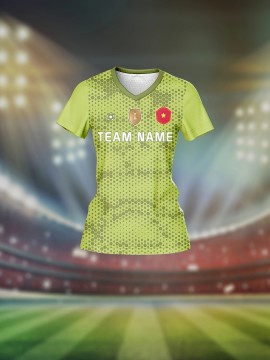 Customized Women's V-Neck Football Jersey - Personalized Name & Number, Breathable Polyester, Quick-Dry, Lime Green with Red Accents, Ideal for Team Training & Sports Fitness, Athletic Jersey | Personalized Sports Top | Lightweight Athletic Wear