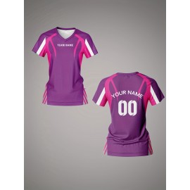 Customizable Women'S V-Neck Soccer Jersey - Pink with White & Purple Accents, Breathable & Quick-Dry, Perfect for Team Training & Fitness, Team Branding Apparel | Customizable Jersey | Comfortable Fit, Soccer Gear