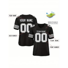 Custom Football Jersey - Personalized Team & Number, Breathable Sweat-Wicking Fabric, V-Neck Design for Men & Women, Plus Size Sports Training T-Shirt for Summer, Football Jersey, Sports Fan Apparel, Sporty Aesthetic, Comfortable Fit